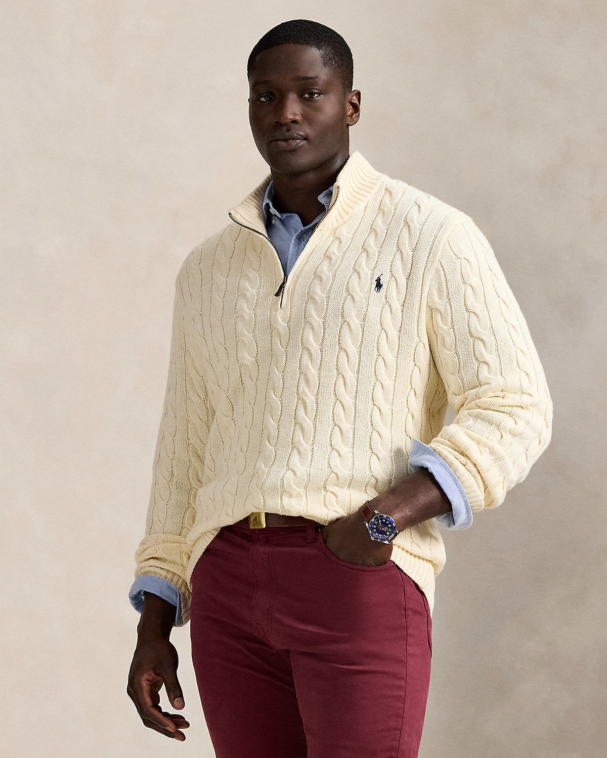 Ralph Lauren CableKnit Cotton QuarterZip Sweater