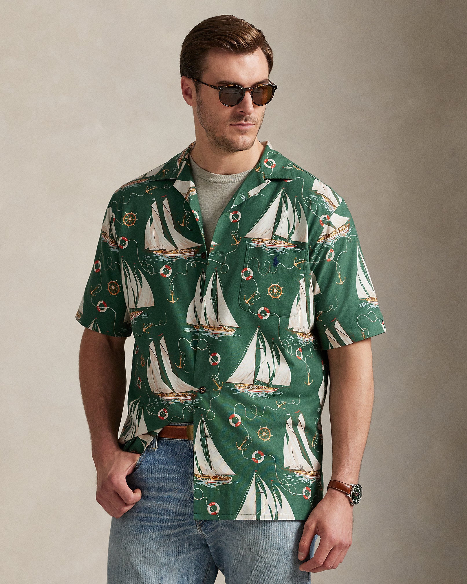 Ralph Lauren SailboatPrint Oxford Camp Shirt