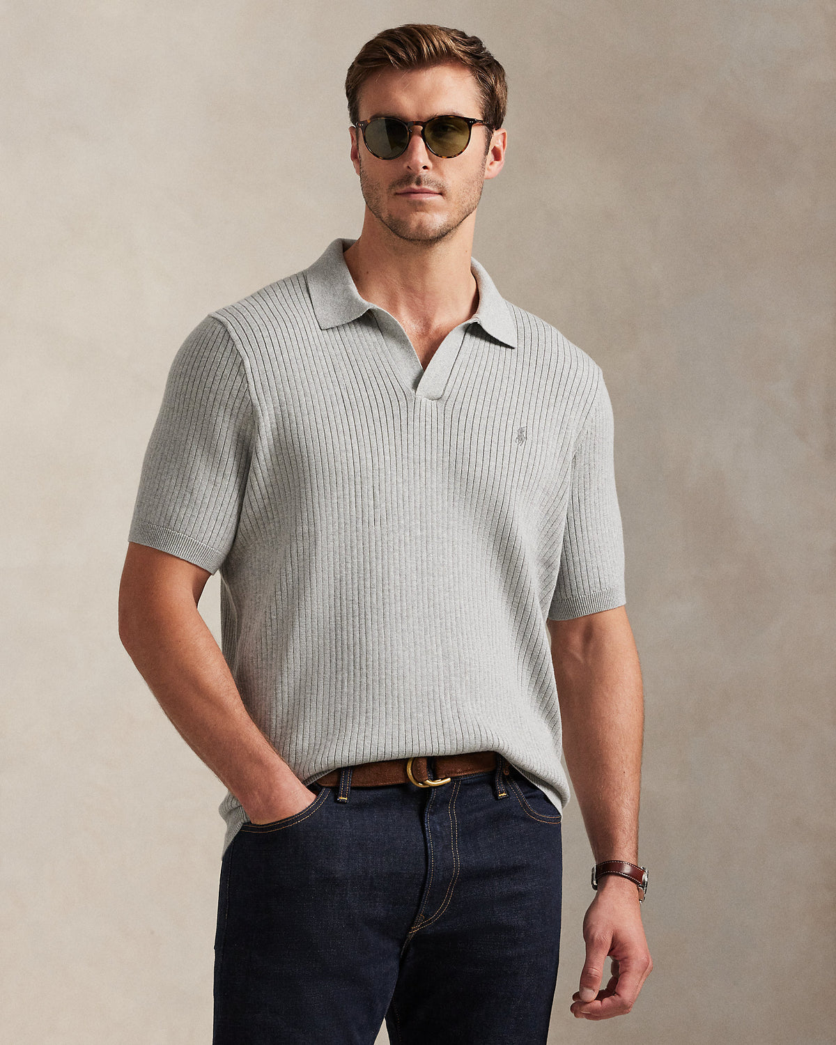 Ralph Lauren RibKnit Cotton JohnnyCollar Sweater