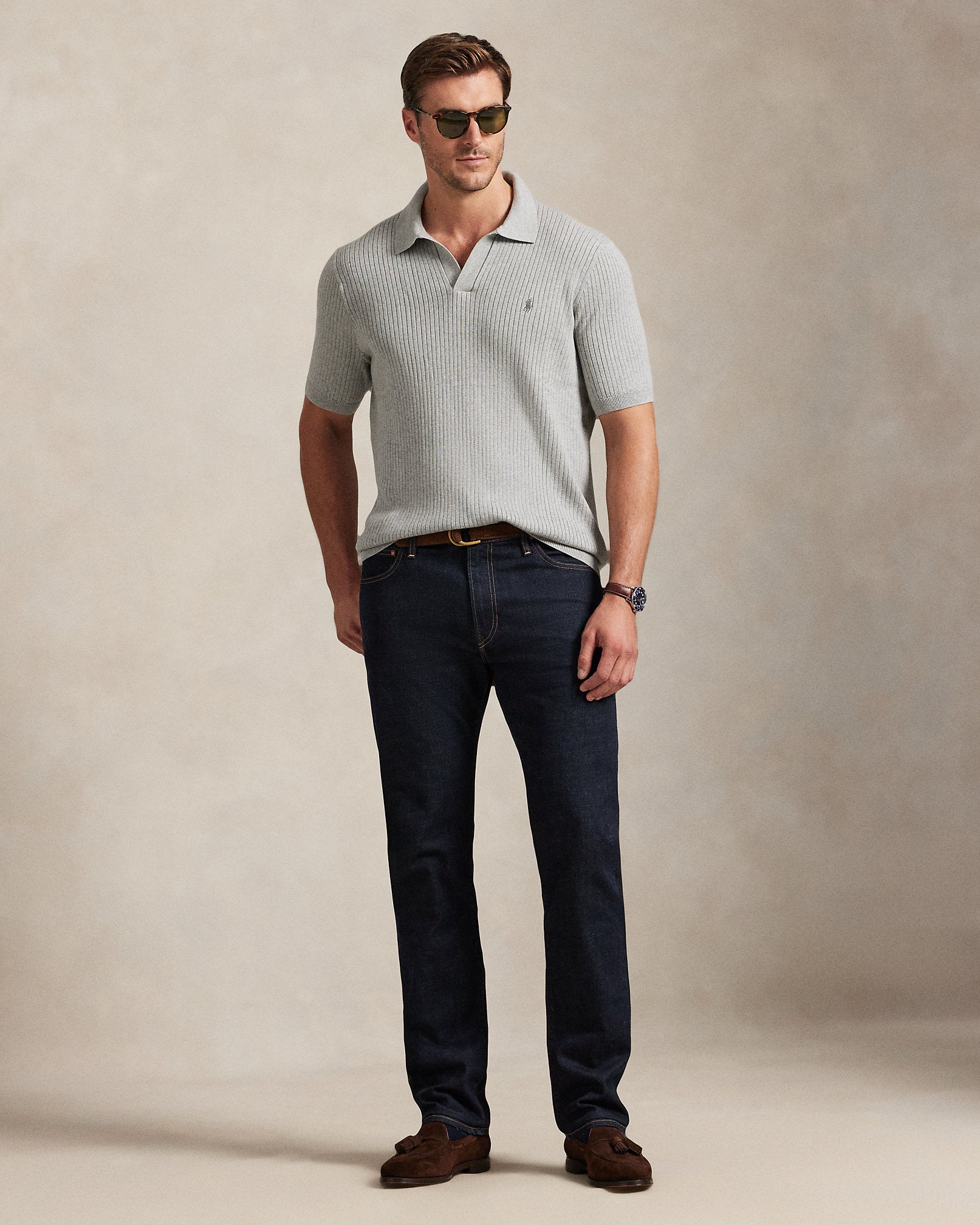 Ralph Lauren RibKnit Cotton JohnnyCollar Sweater