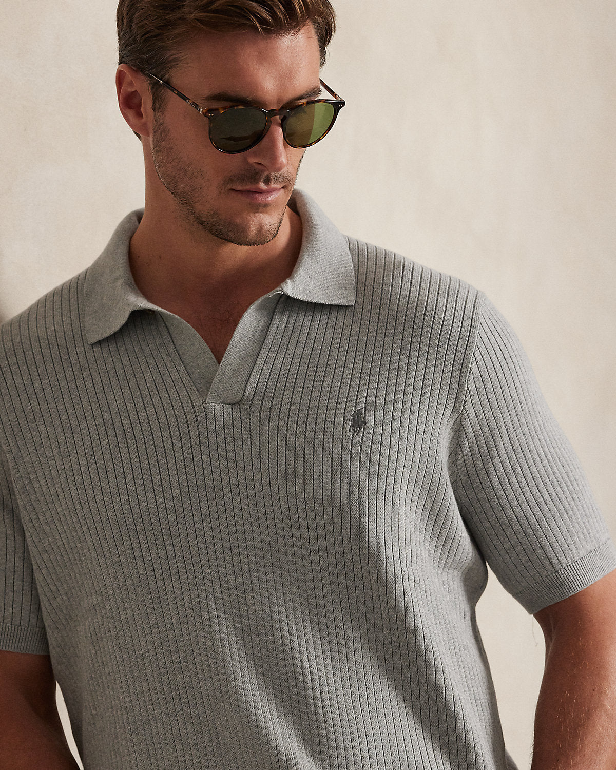 Ralph Lauren RibKnit Cotton JohnnyCollar Sweater