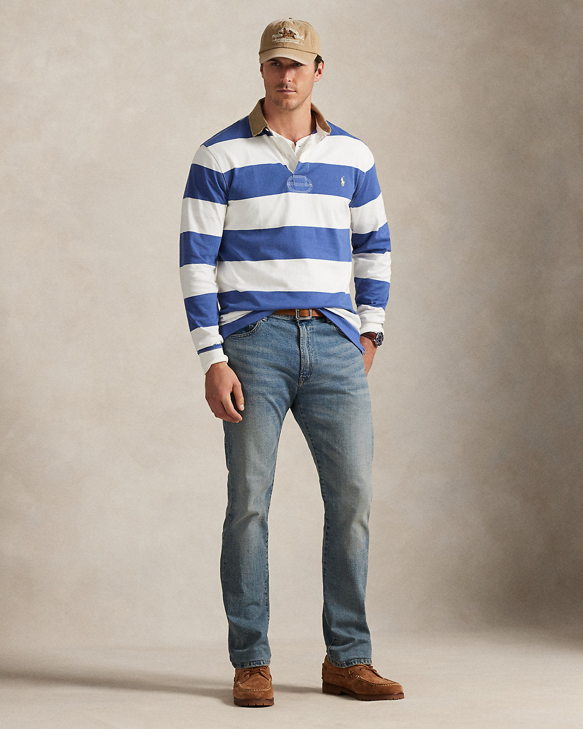 Ralph Lauren KhakiCollar Striped Rugby Shirt