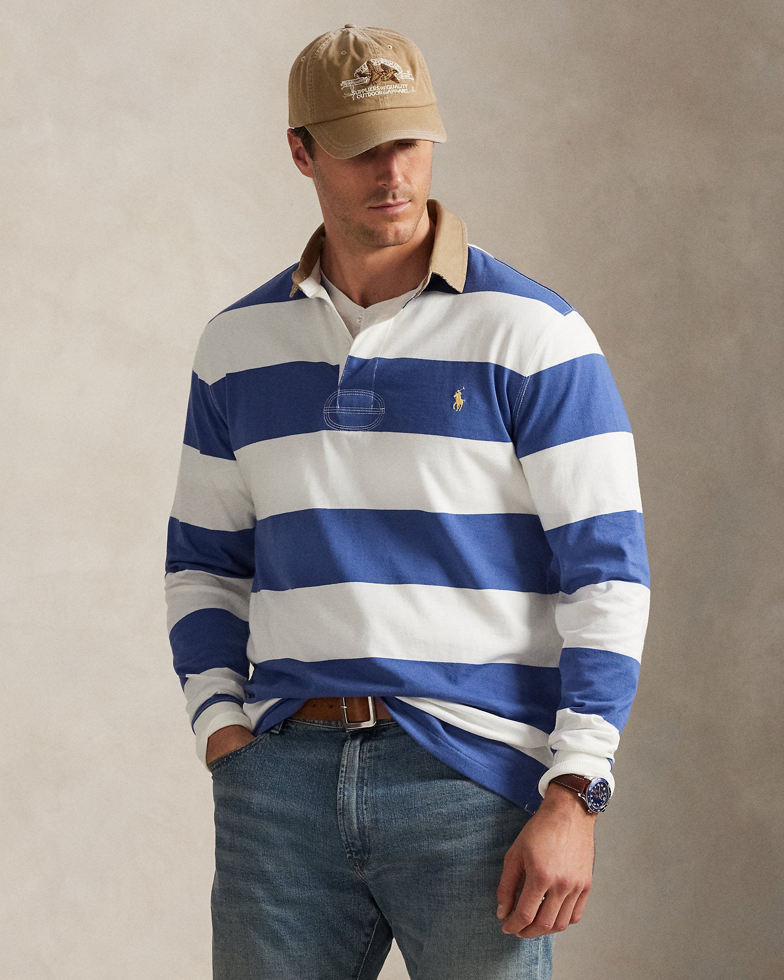 Ralph Lauren KhakiCollar Striped Rugby Shirt