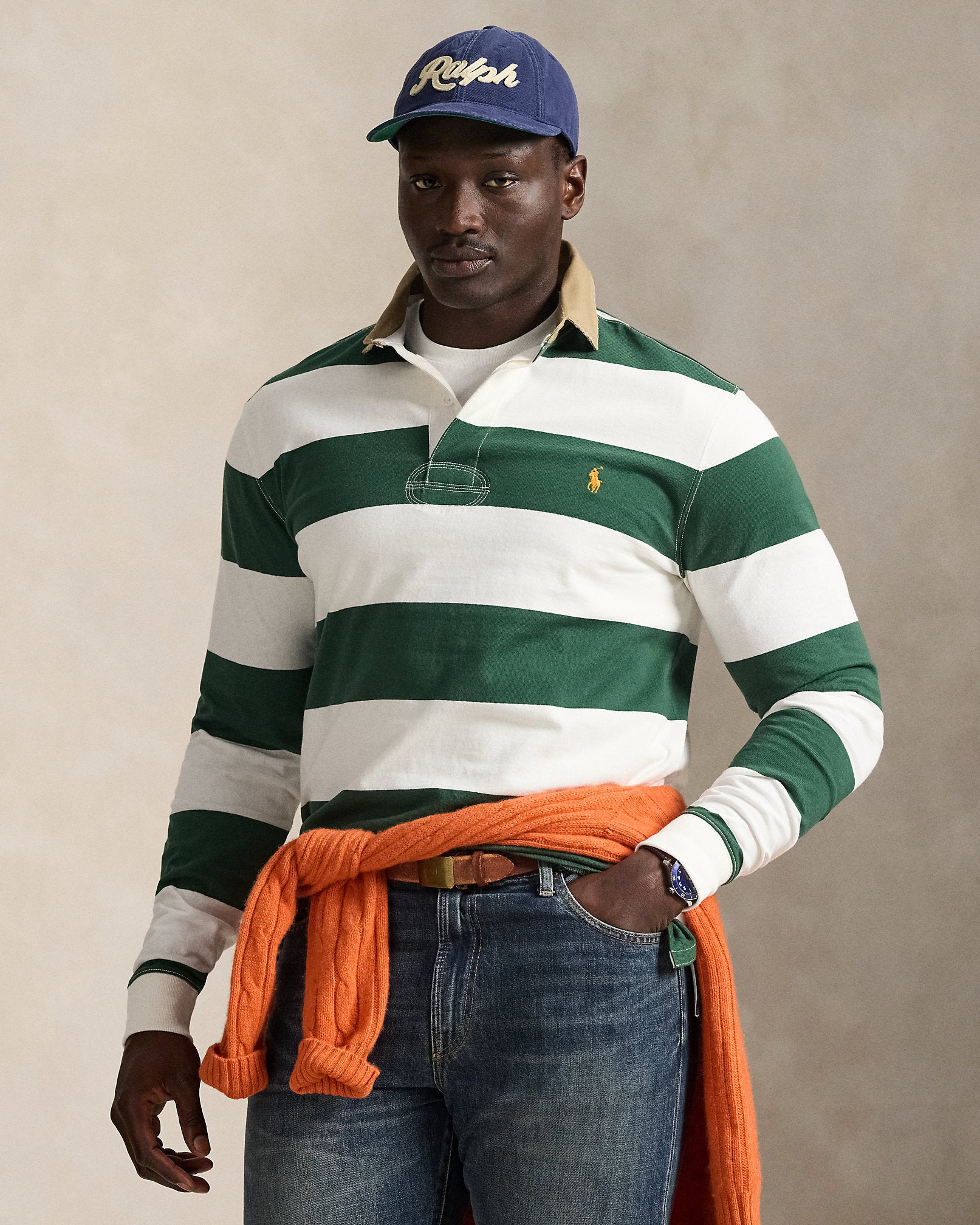 Ralph Lauren KhakiCollar Striped Rugby Shirt