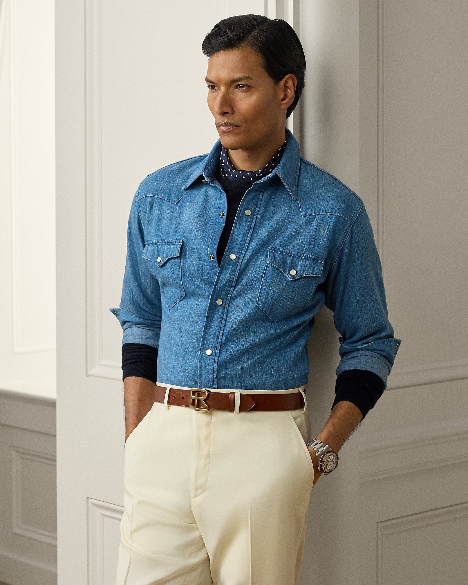 Ralph Lauren CottonLinen Denim Western Shirt