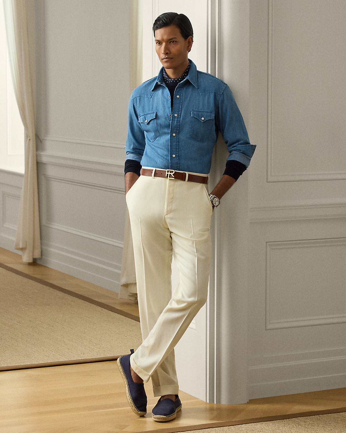 Ralph Lauren CottonLinen Denim Western Shirt