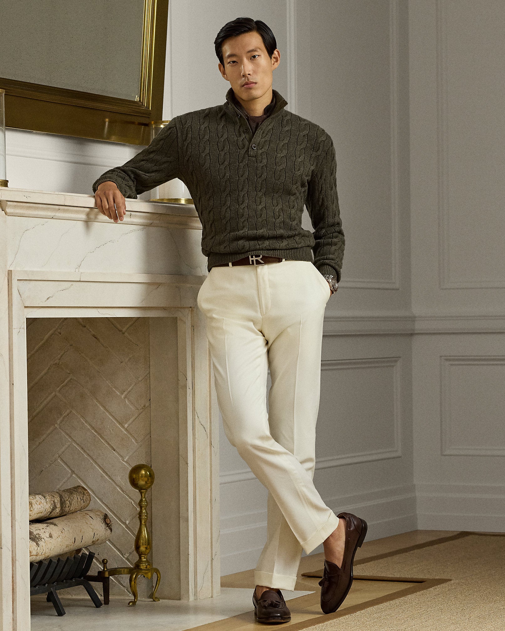 Ralph Lauren CableKnit Cashmere Mockneck Sweater