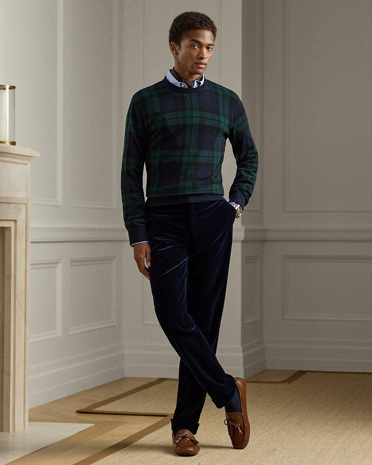 Ralph Lauren Plaid Cashmere Crewneck Sweater