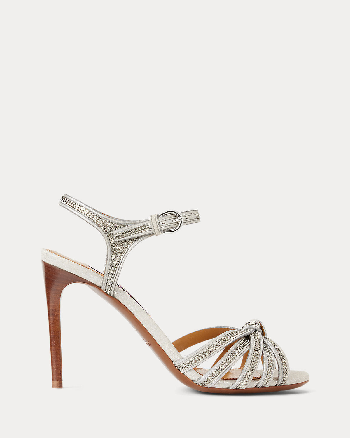 Ralph Lauren Kieran 95 Mm Embellished Suede Sandal Palladium