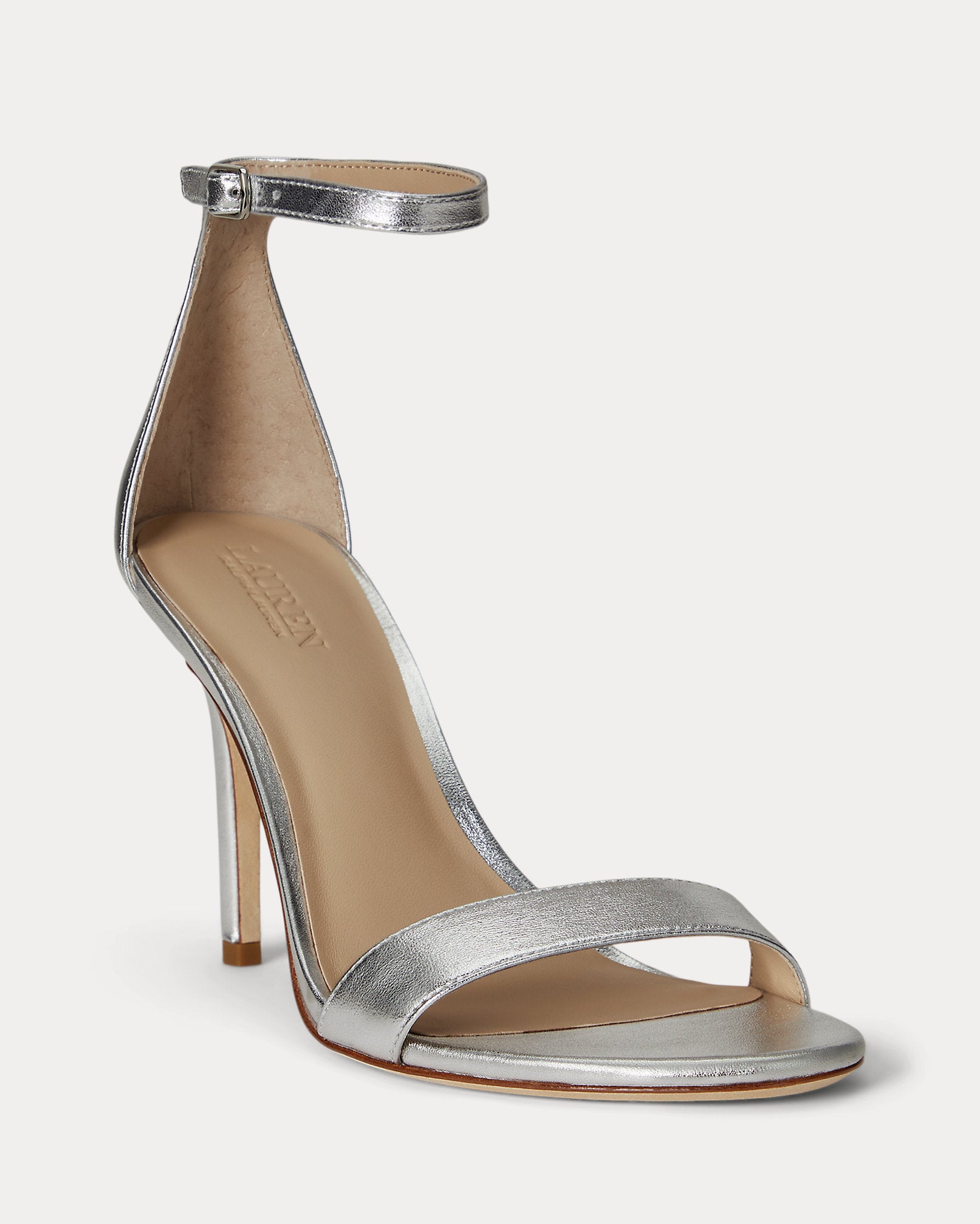Ralph Lauren Allie Metallic Nappa Leather Sandal Polished Silver