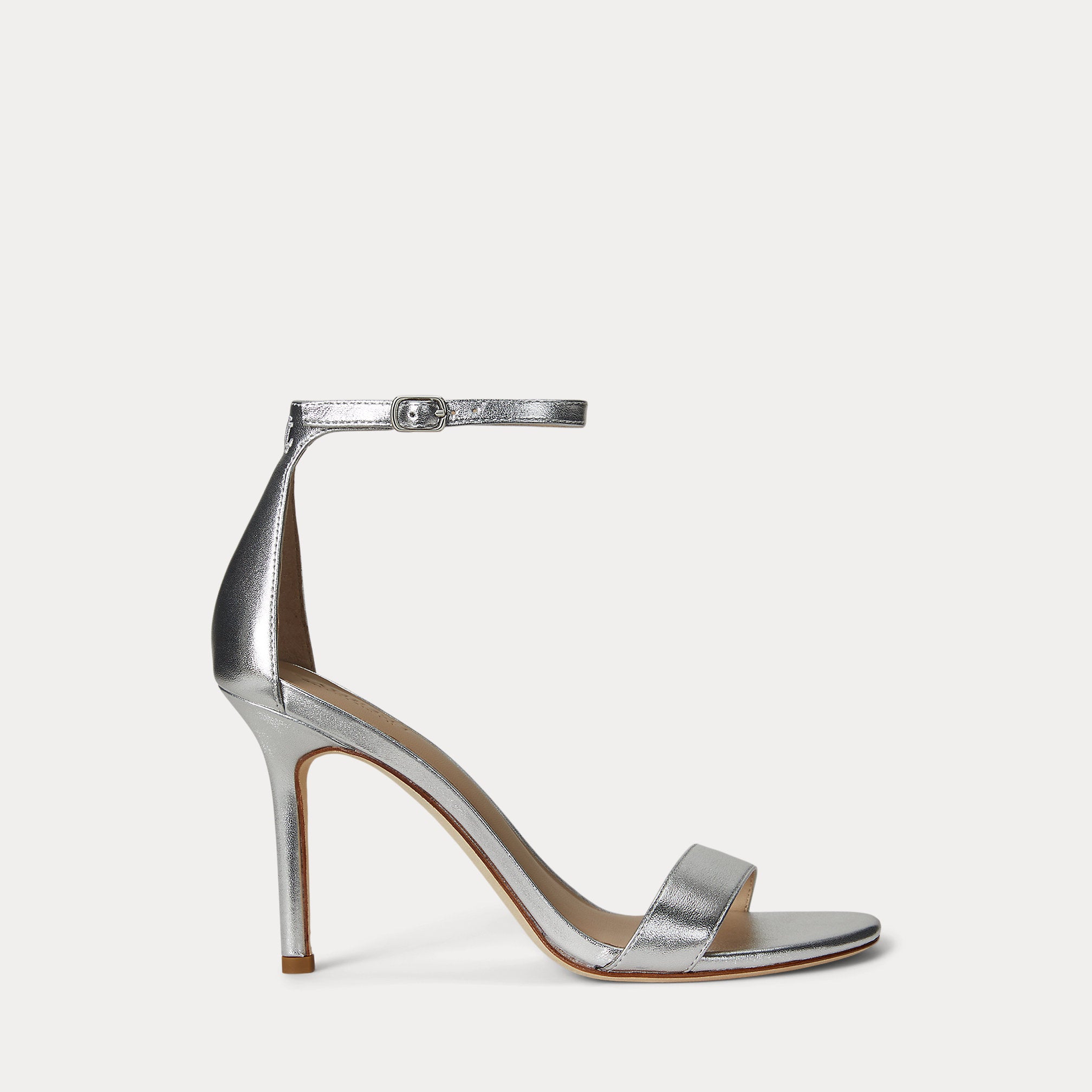 Ralph Lauren Allie Metallic Nappa Leather Sandal Polished Silver