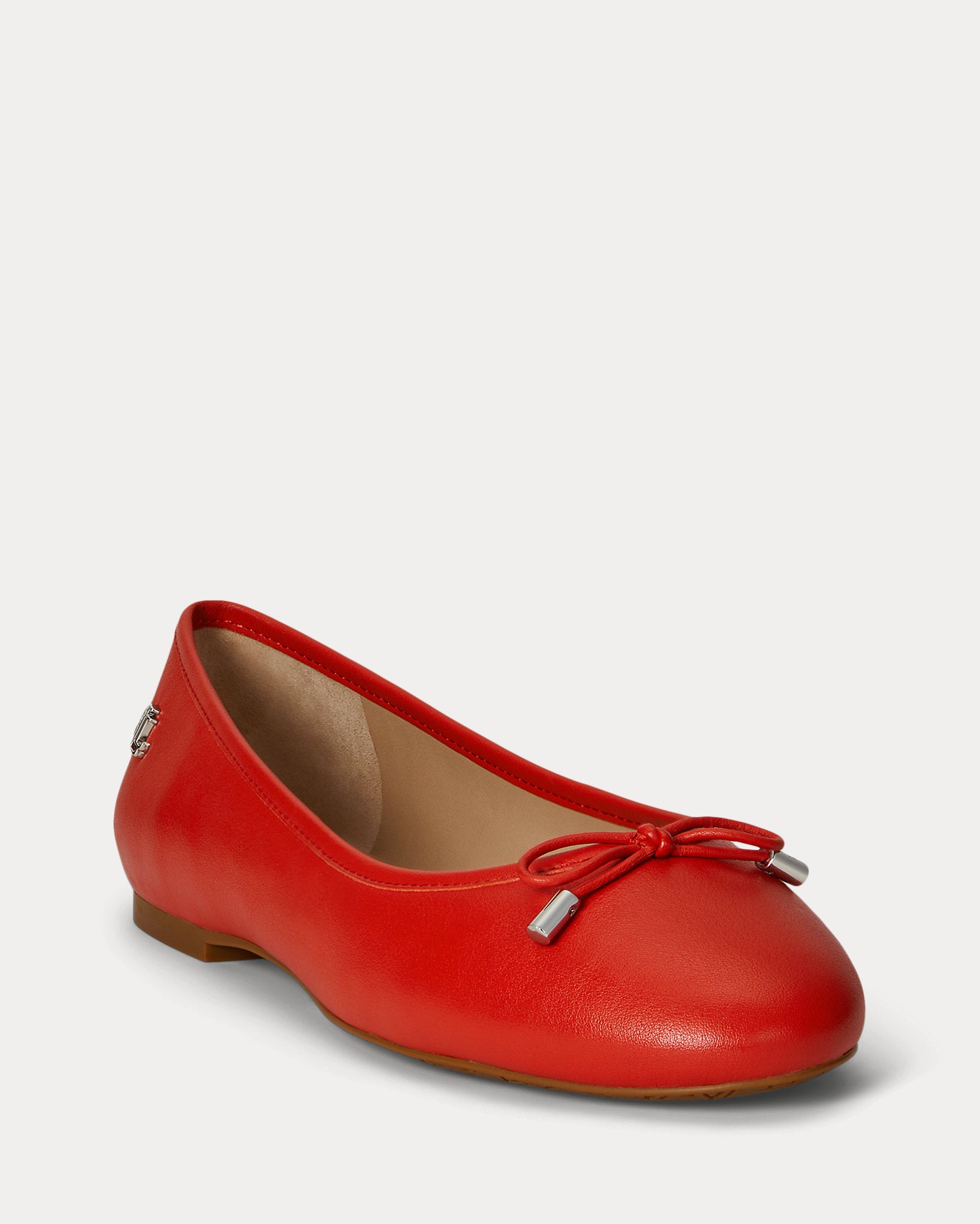Ralph Lauren Jayna Nappa Leather Flat Bright Vermilion