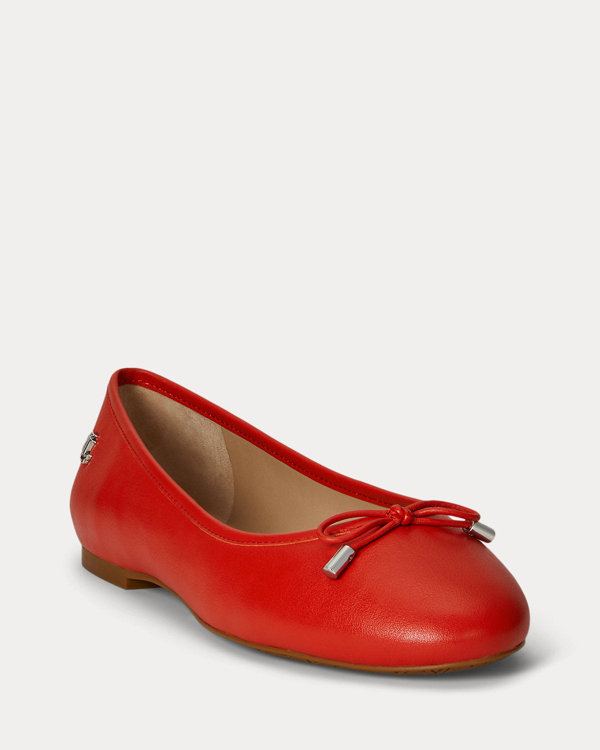 Ralph Lauren Jayna Nappa Leather Flat Bright Vermilion