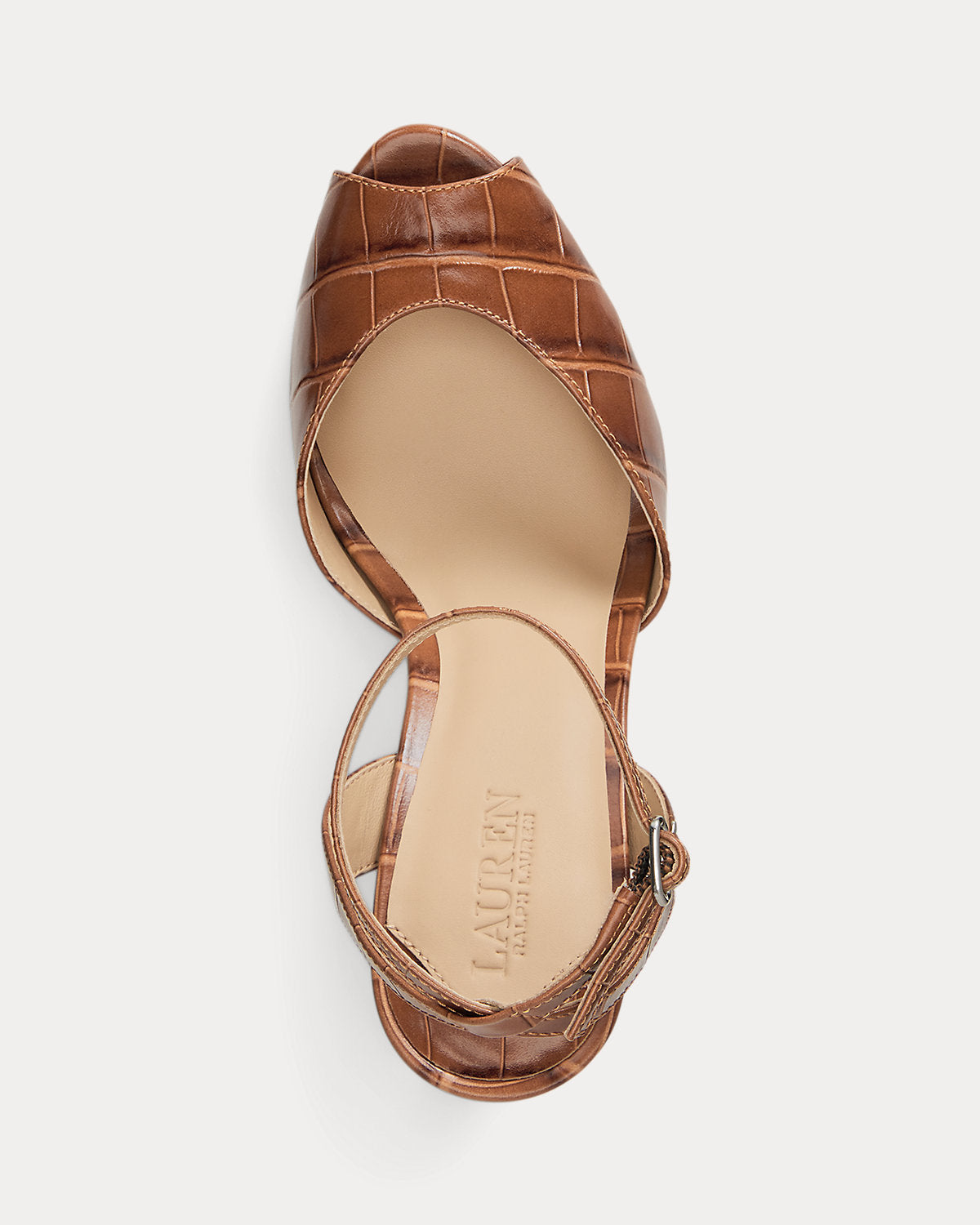 Ralph Lauren Kyla Crocodileembossed Leather Sandal Tobacco