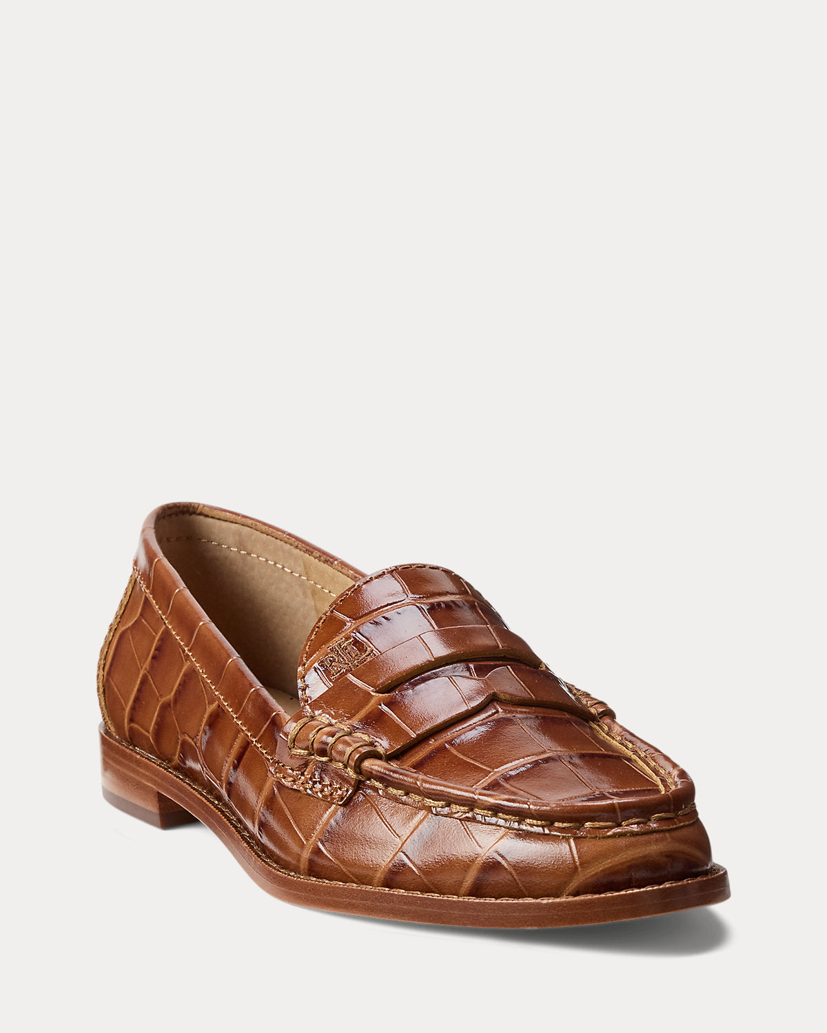 Ralph Lauren Wynnie Crocodileembossed Leather Loafer Tobacco