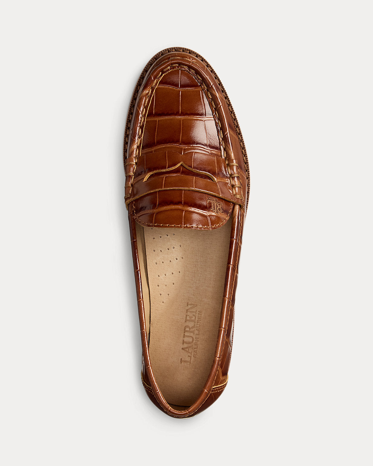 Ralph Lauren Wynnie Crocodileembossed Leather Loafer Tobacco
