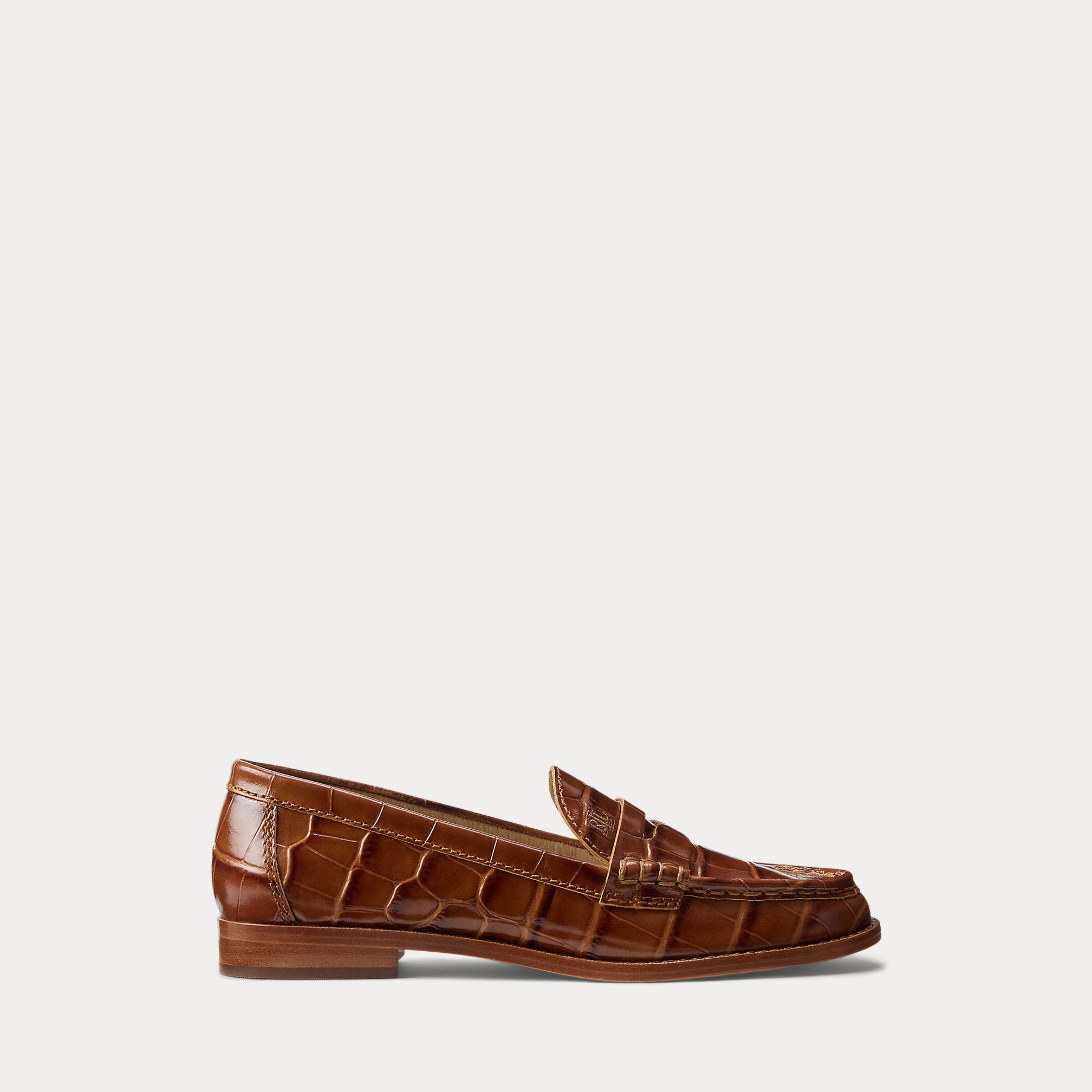 Ralph Lauren Wynnie Crocodileembossed Leather Loafer Tobacco