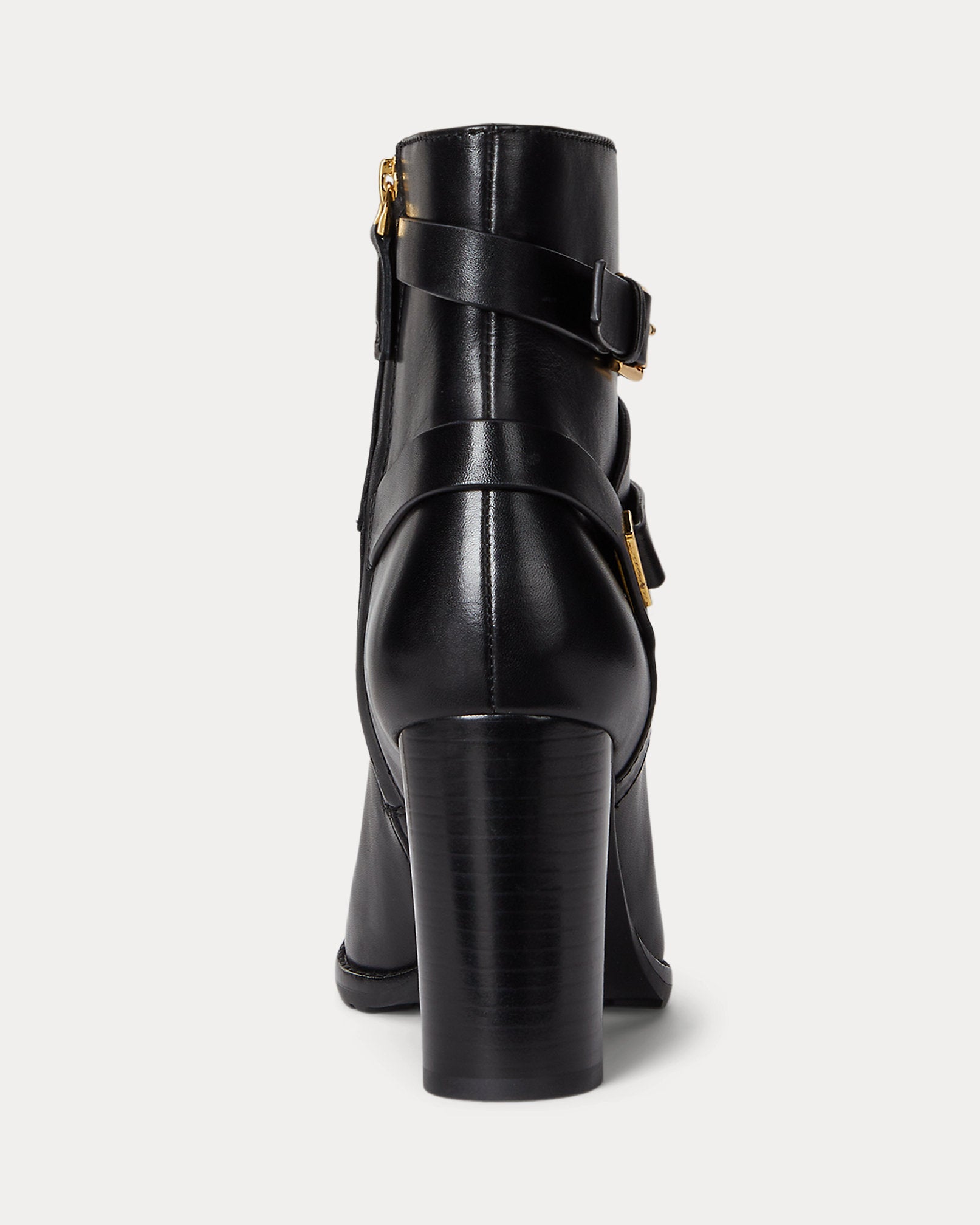 Ralph Lauren Collins Burnished Leather Bootie Heel Black
