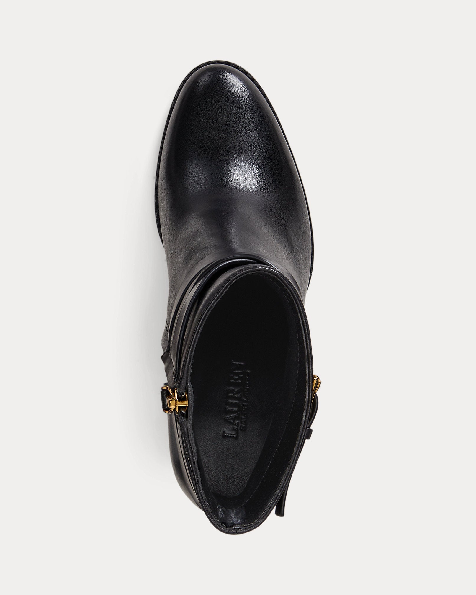 Ralph Lauren Collins Burnished Leather Bootie Heel Black
