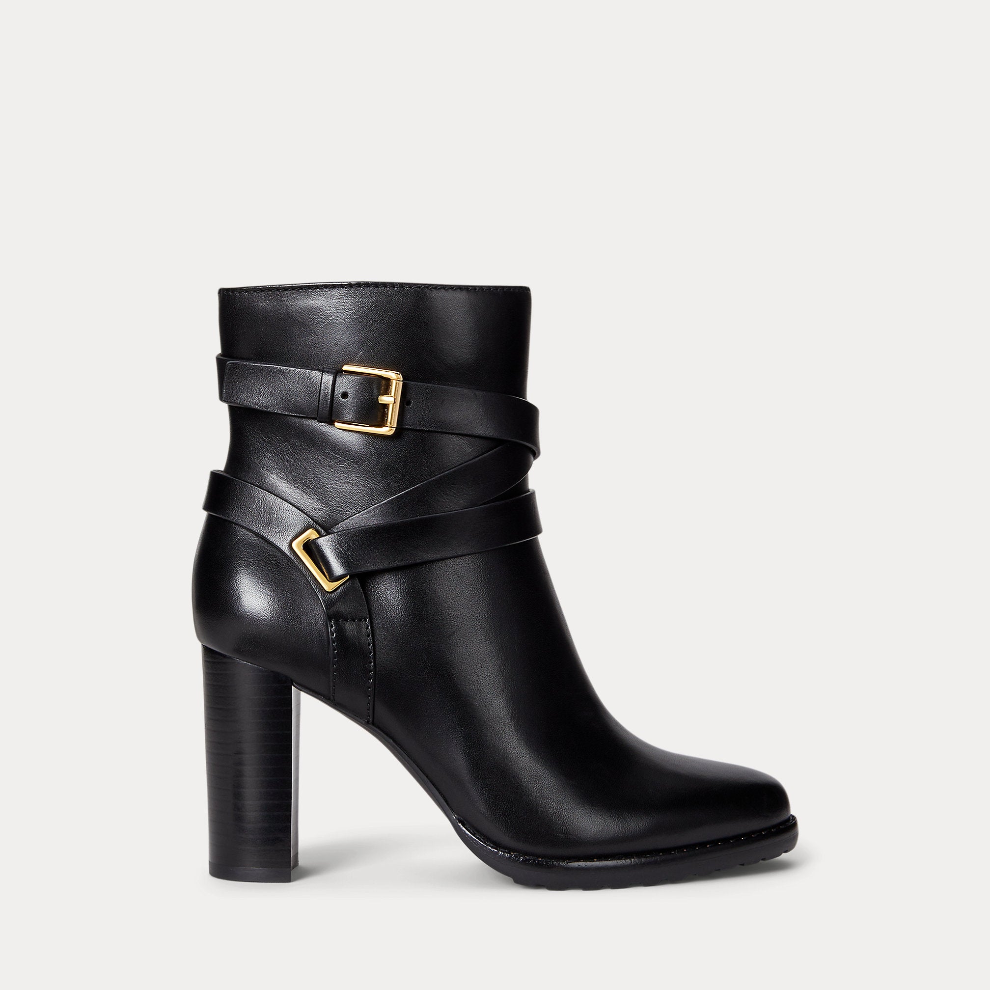 Ralph Lauren Collins Burnished Leather Bootie Heel Black