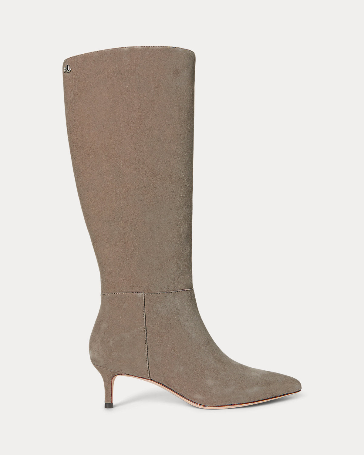 Ralph Lauren Mckay Suede Tall Boot Heel Taupe Brown