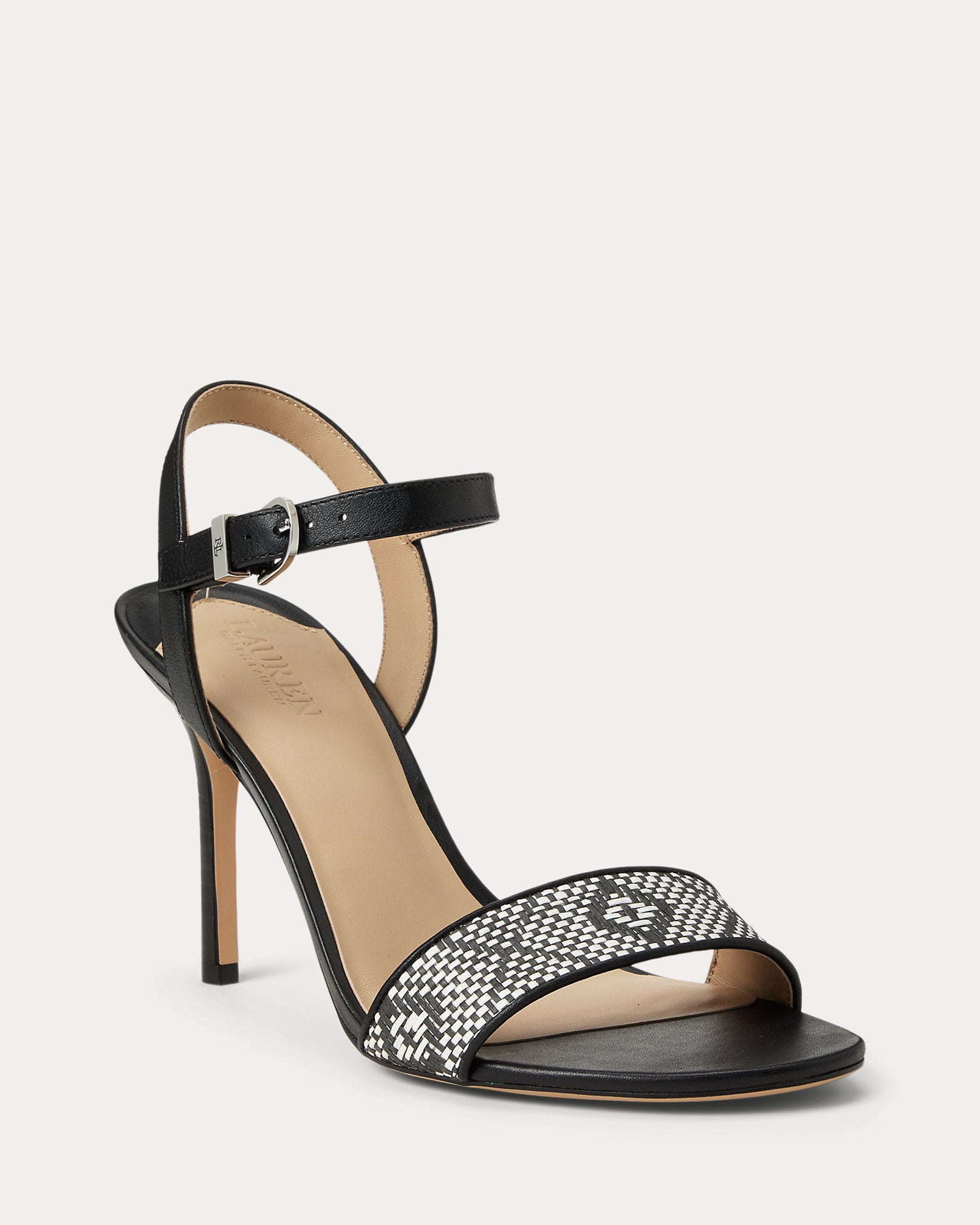 Ralph Lauren Gwen Nappa Leather Woven Straw Sandal Black