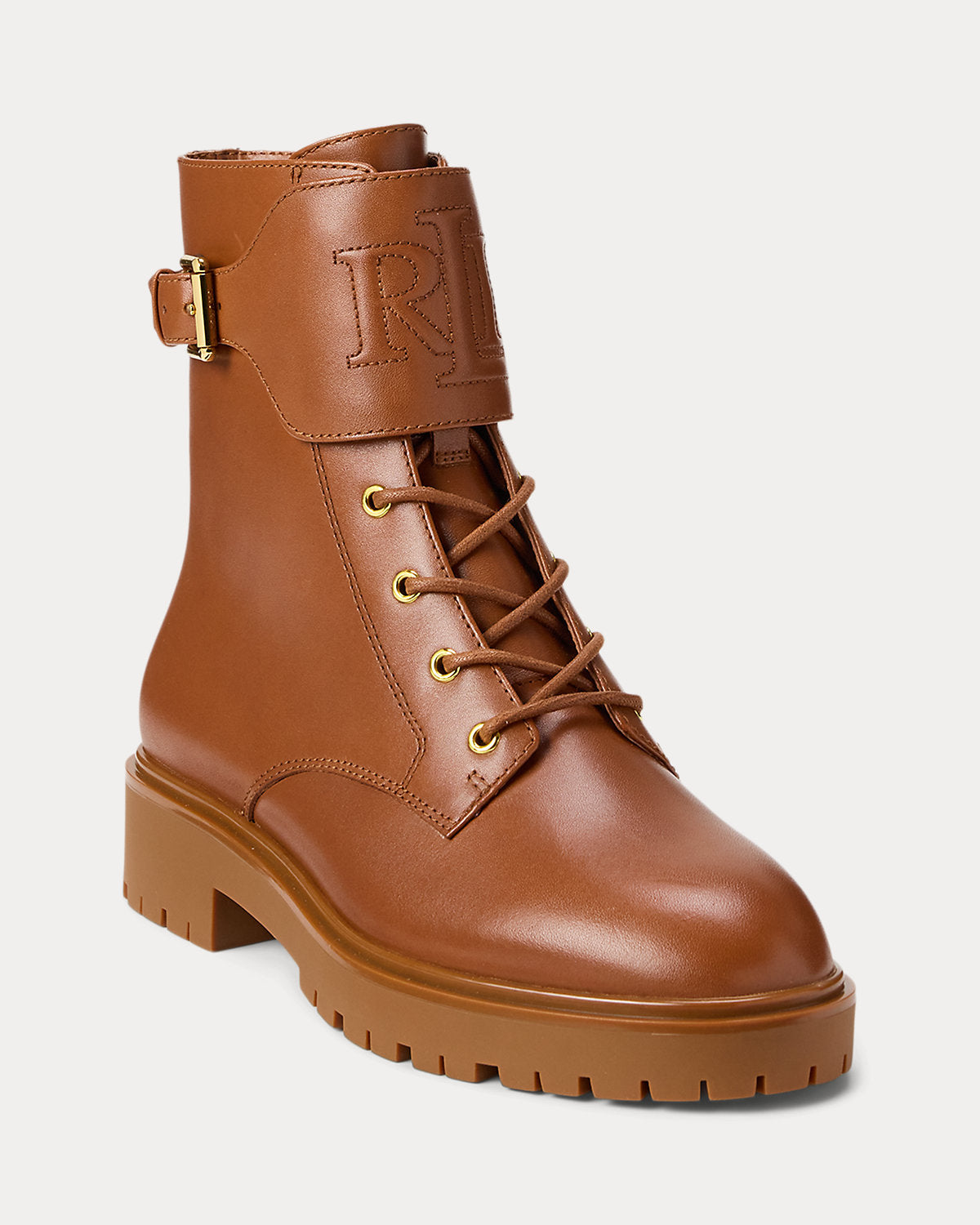 Ralph Lauren Allyson Calfskin Laceup Bootie Lauren Tan