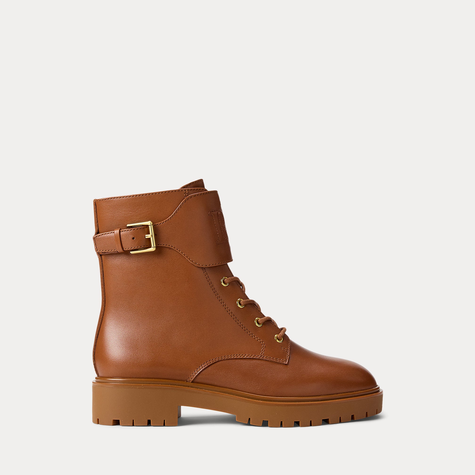 Ralph Lauren Allyson Calfskin Laceup Bootie Lauren Tan