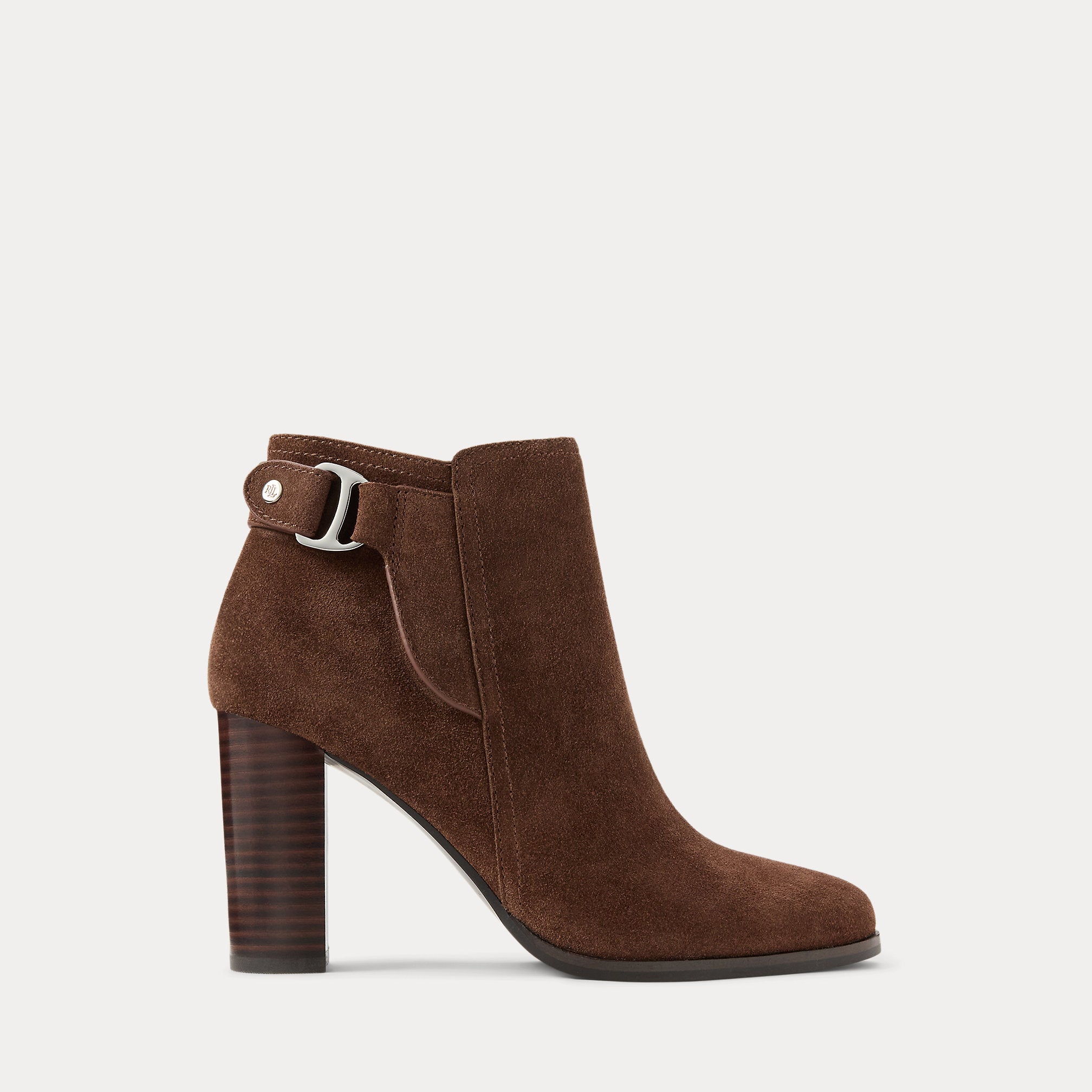 Ralph Lauren Tasha Suede Bootie Heel Dark Hickory