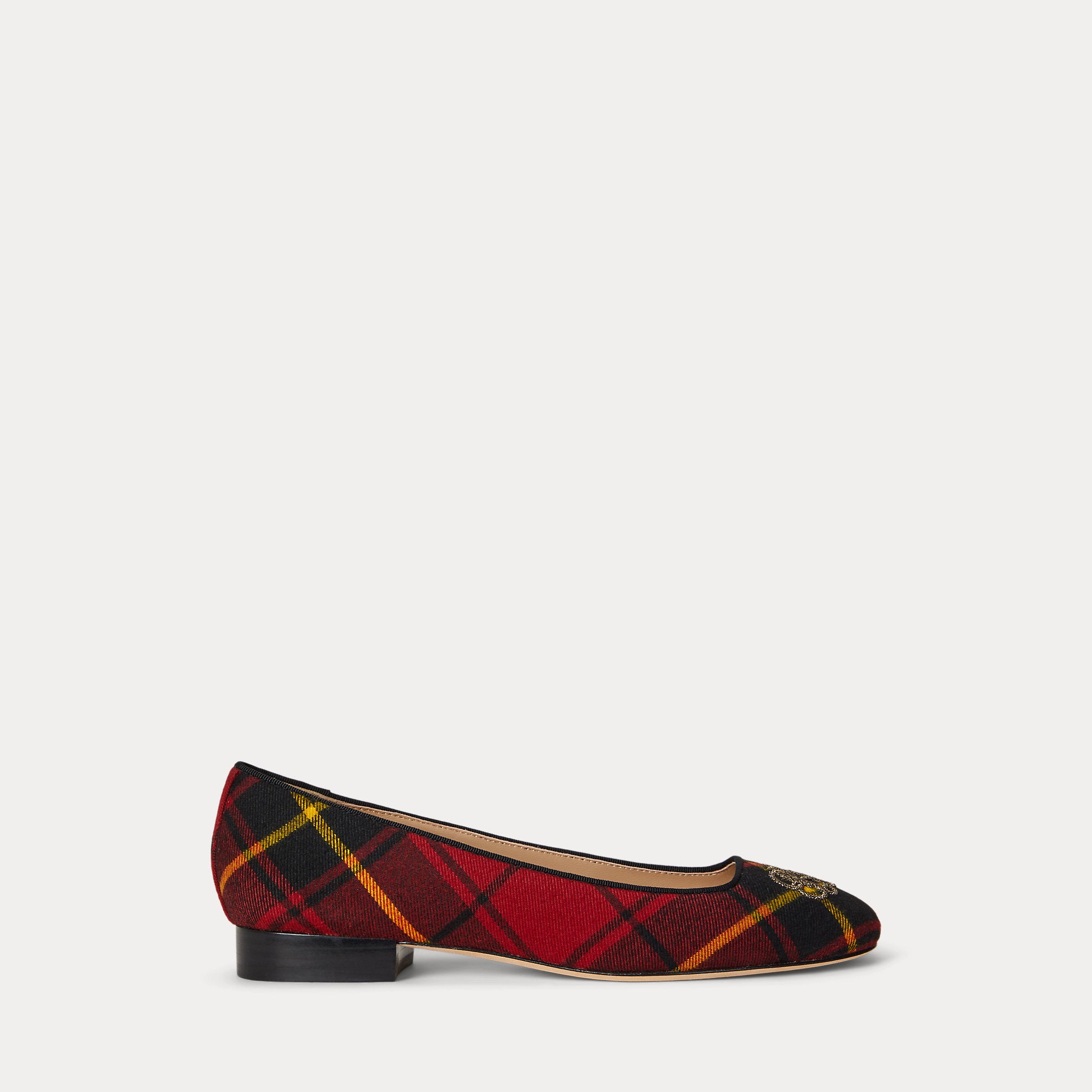 Ralph Lauren Emellie Logo Plaid Ballet Flat Black