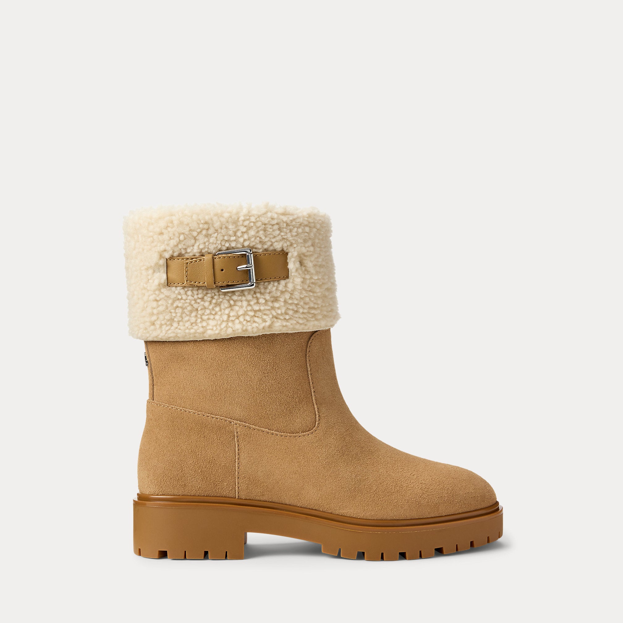 Ralph Lauren Allyson Shearling Suede Bootie Camel