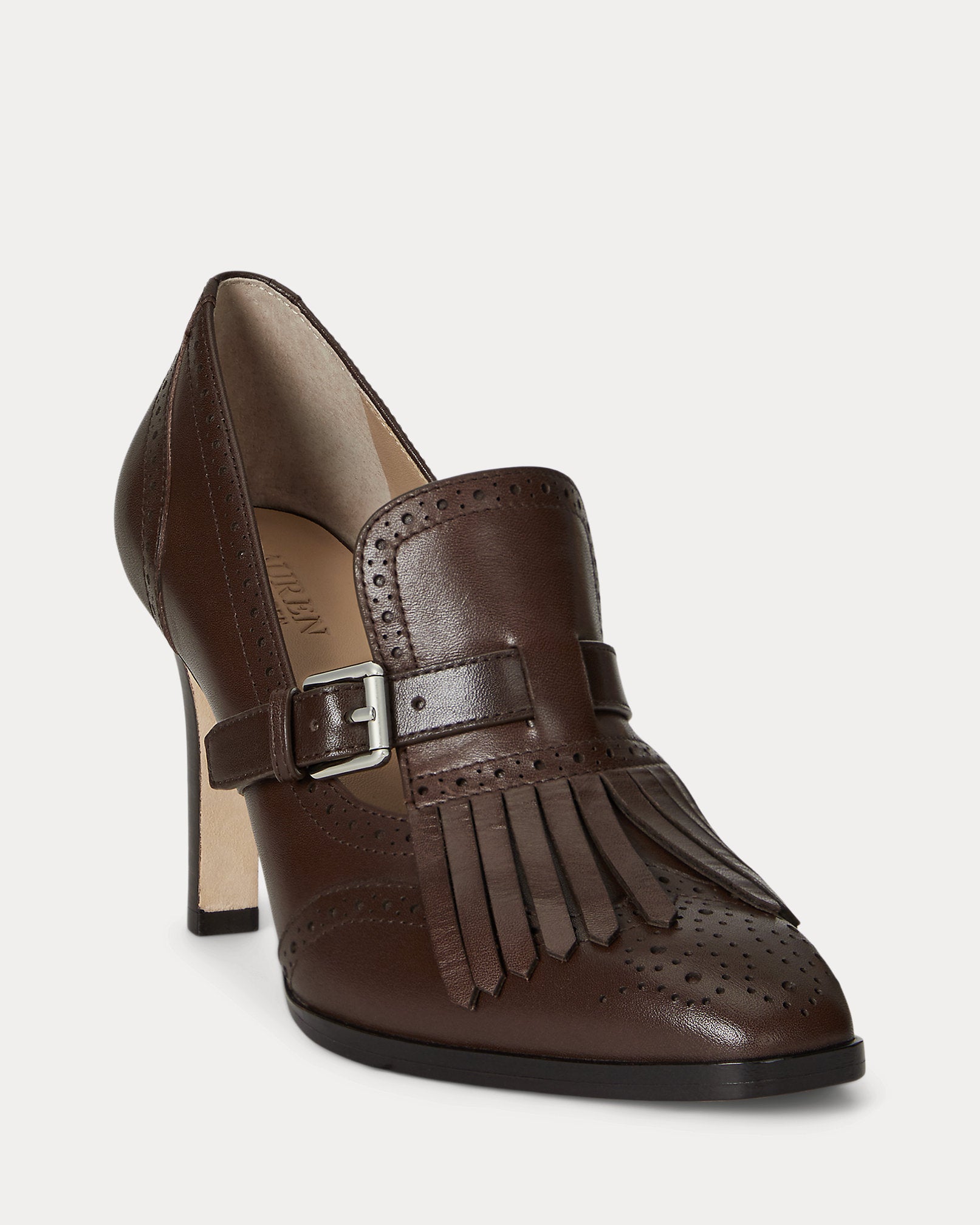 Ralph Lauren Colleen Perforated Calfskin Kiltie Pump Dark Hickory