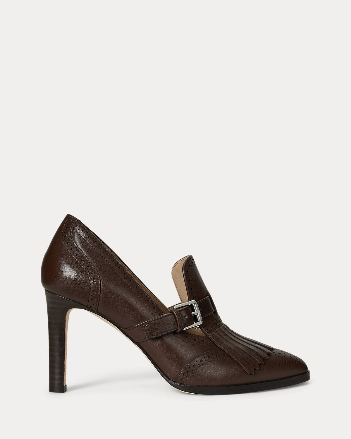 Ralph Lauren Colleen Perforated Calfskin Kiltie Pump Dark Hickory
