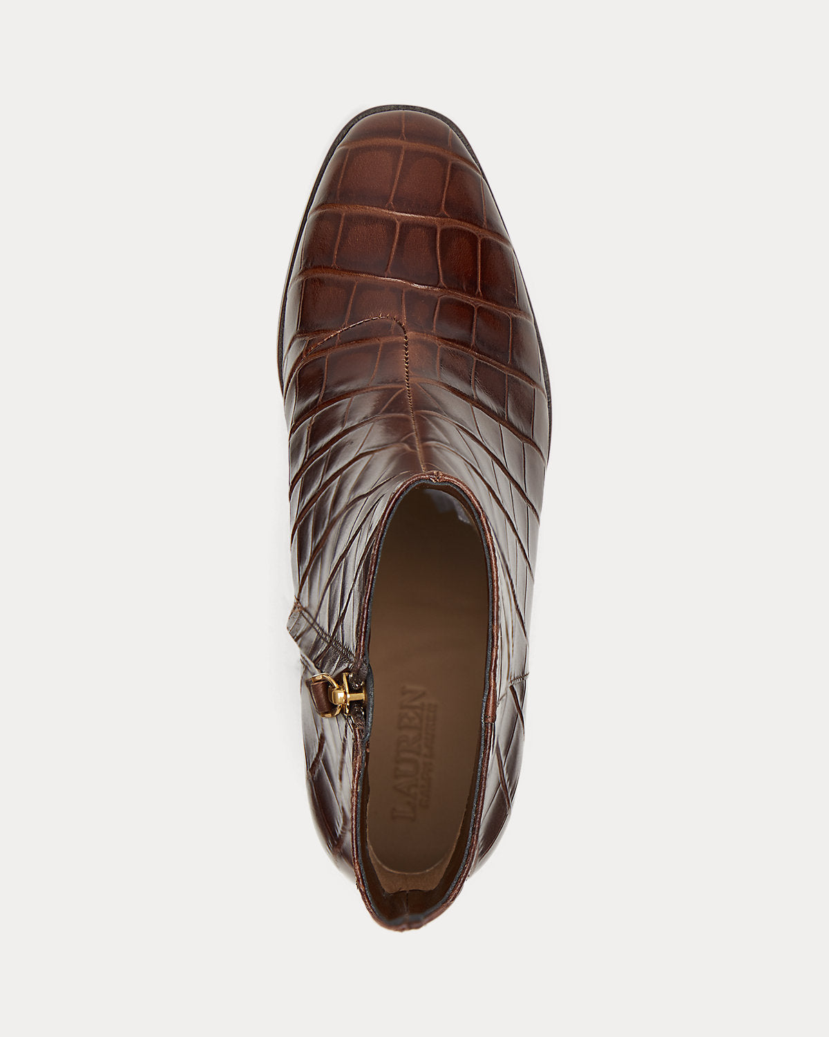 Ralph Lauren Cassie Crocodileembossed Leather Bootie Dark Mahogany
