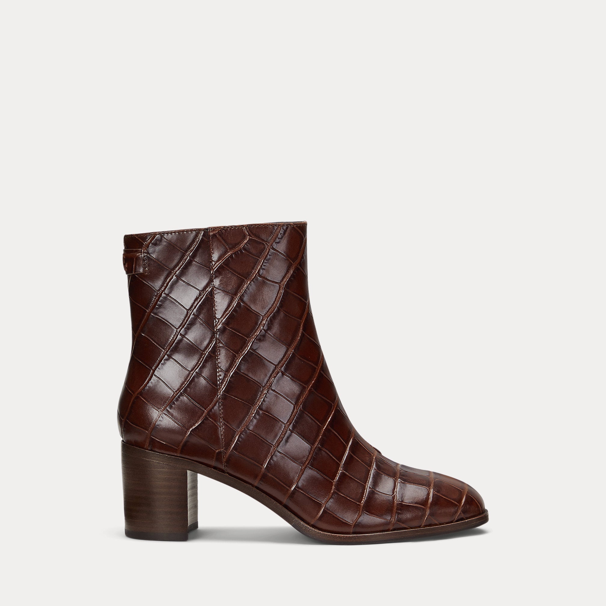 Ralph Lauren Cassie Crocodileembossed Leather Bootie Dark Mahogany