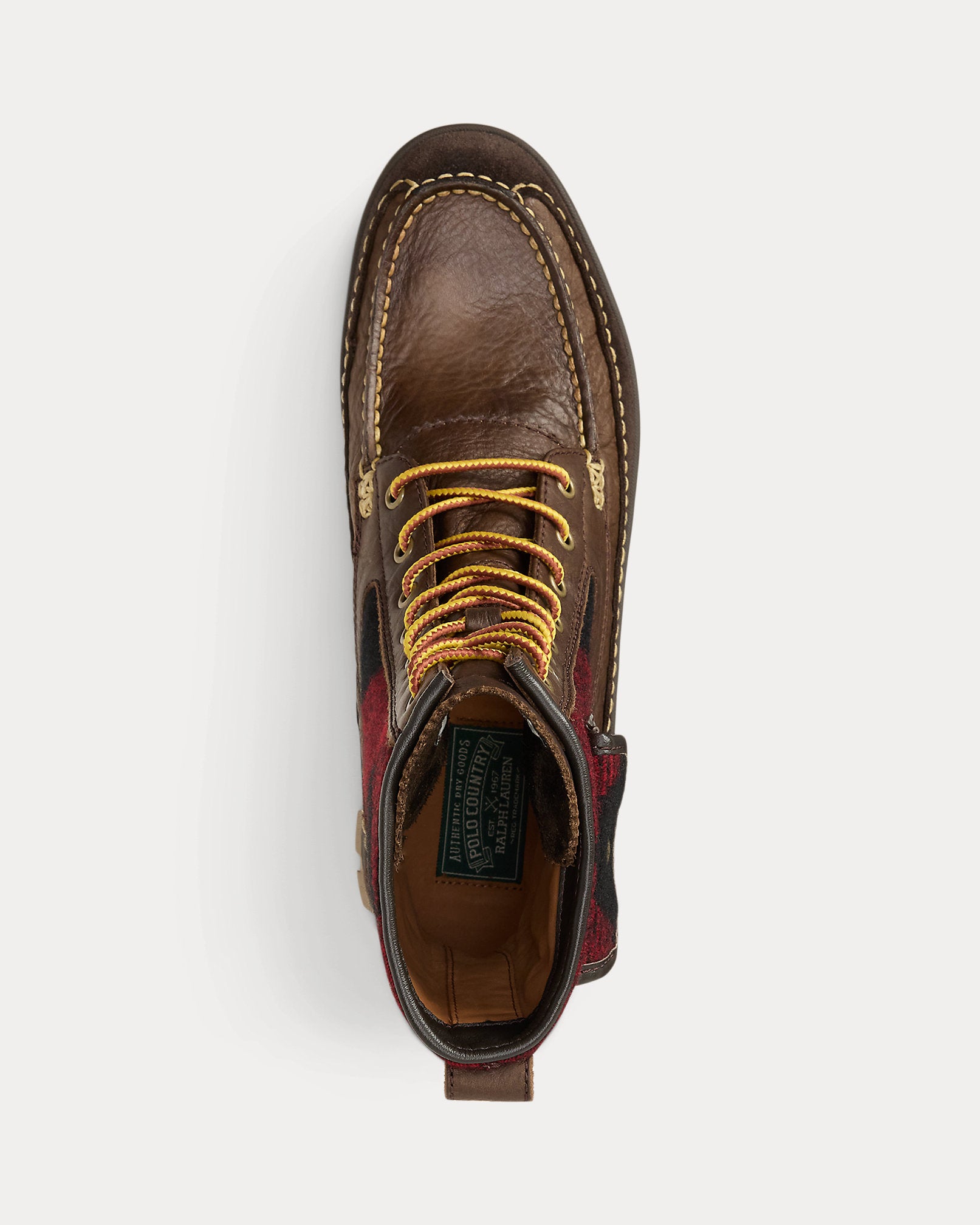 Ralph Lauren Logan Leather Plaid Wool Boot Chocolate