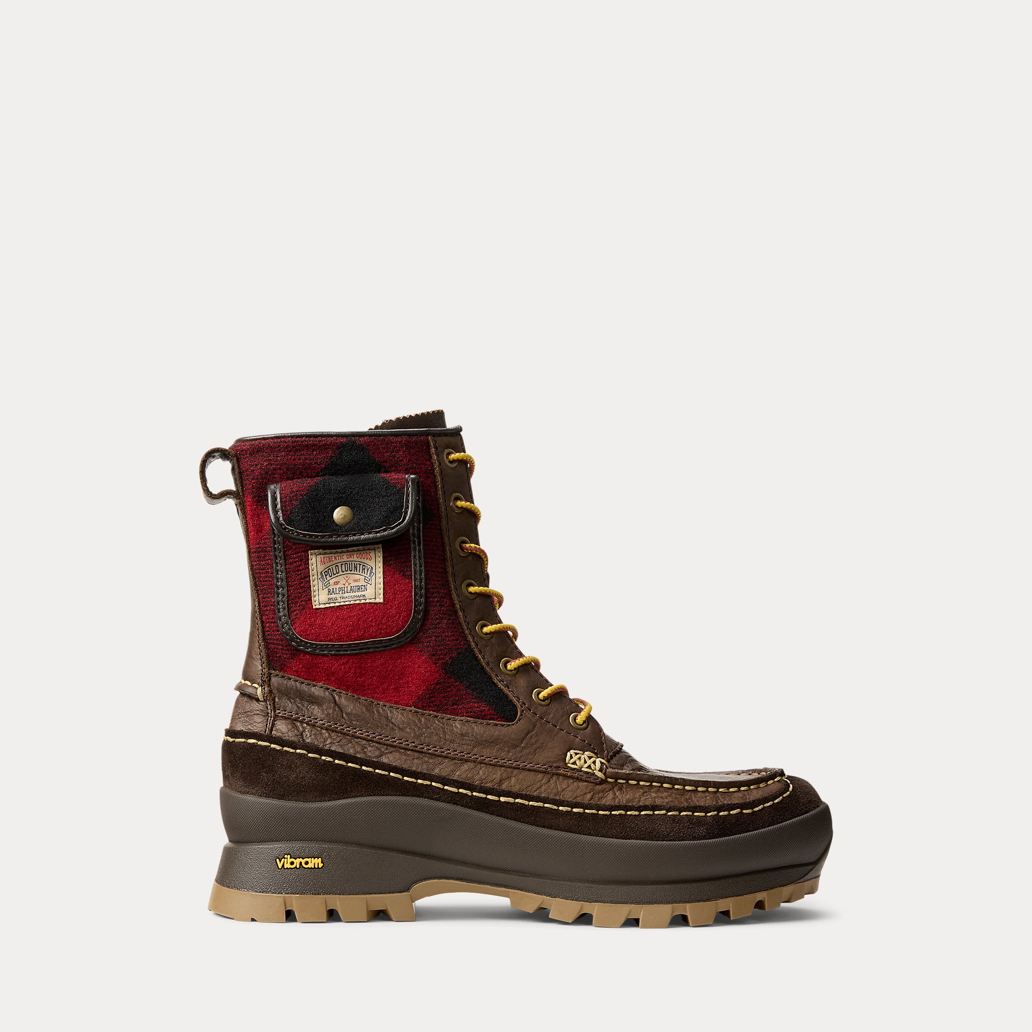 Ralph Lauren Logan Leather Plaid Wool Boot Chocolate