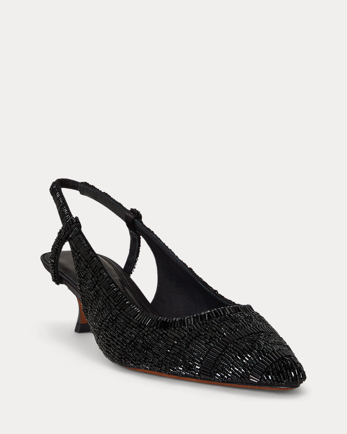 Ralph Lauren Beaded Satin Slingback Heel Black