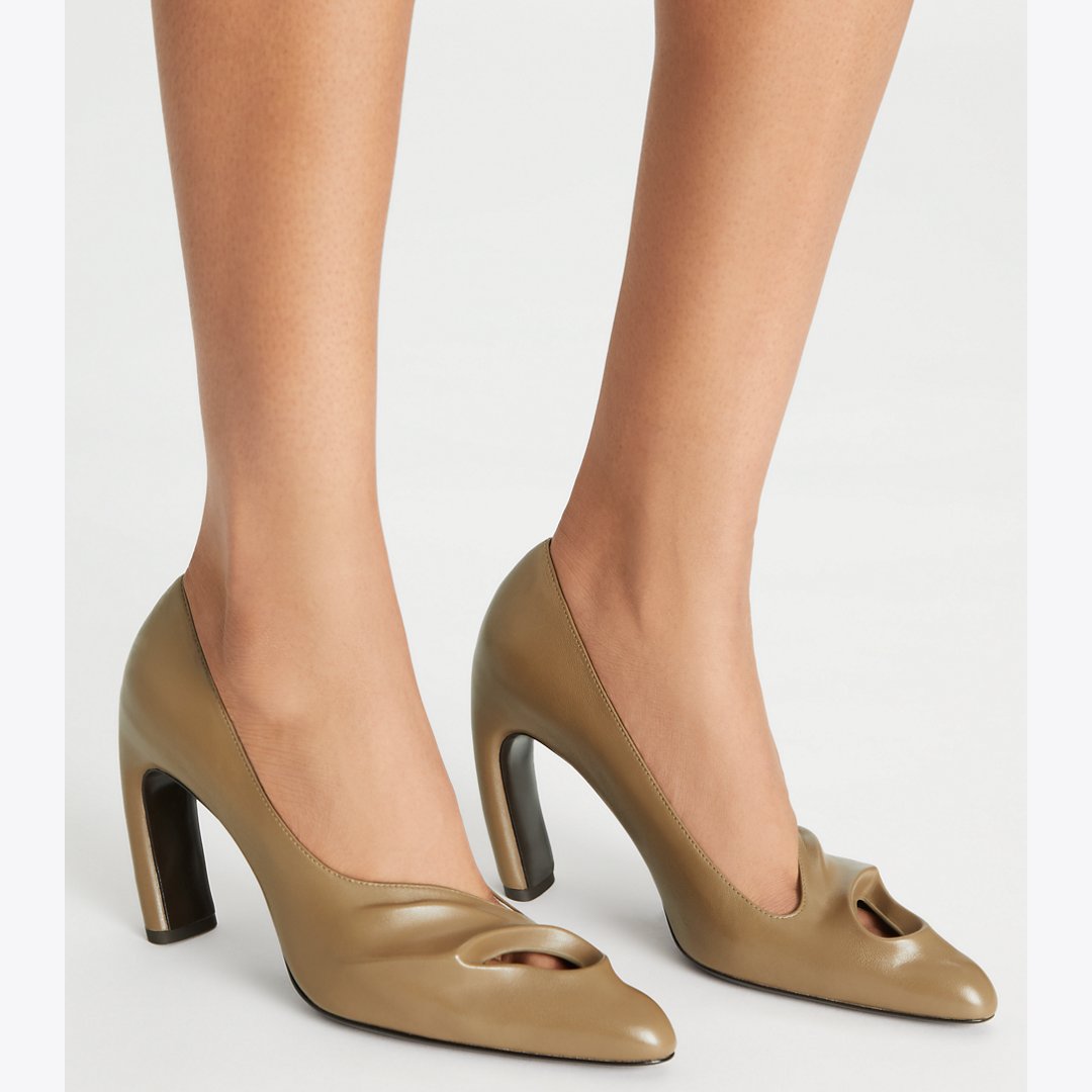 Tory Burch Sculpted Peep-Toe Pump SOFT ACORN