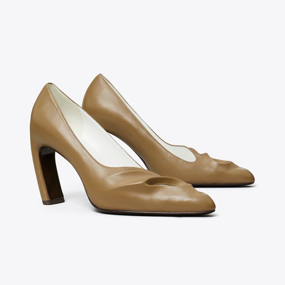 Tory Burch Sculpted Peep-Toe Pump SOFT ACORN