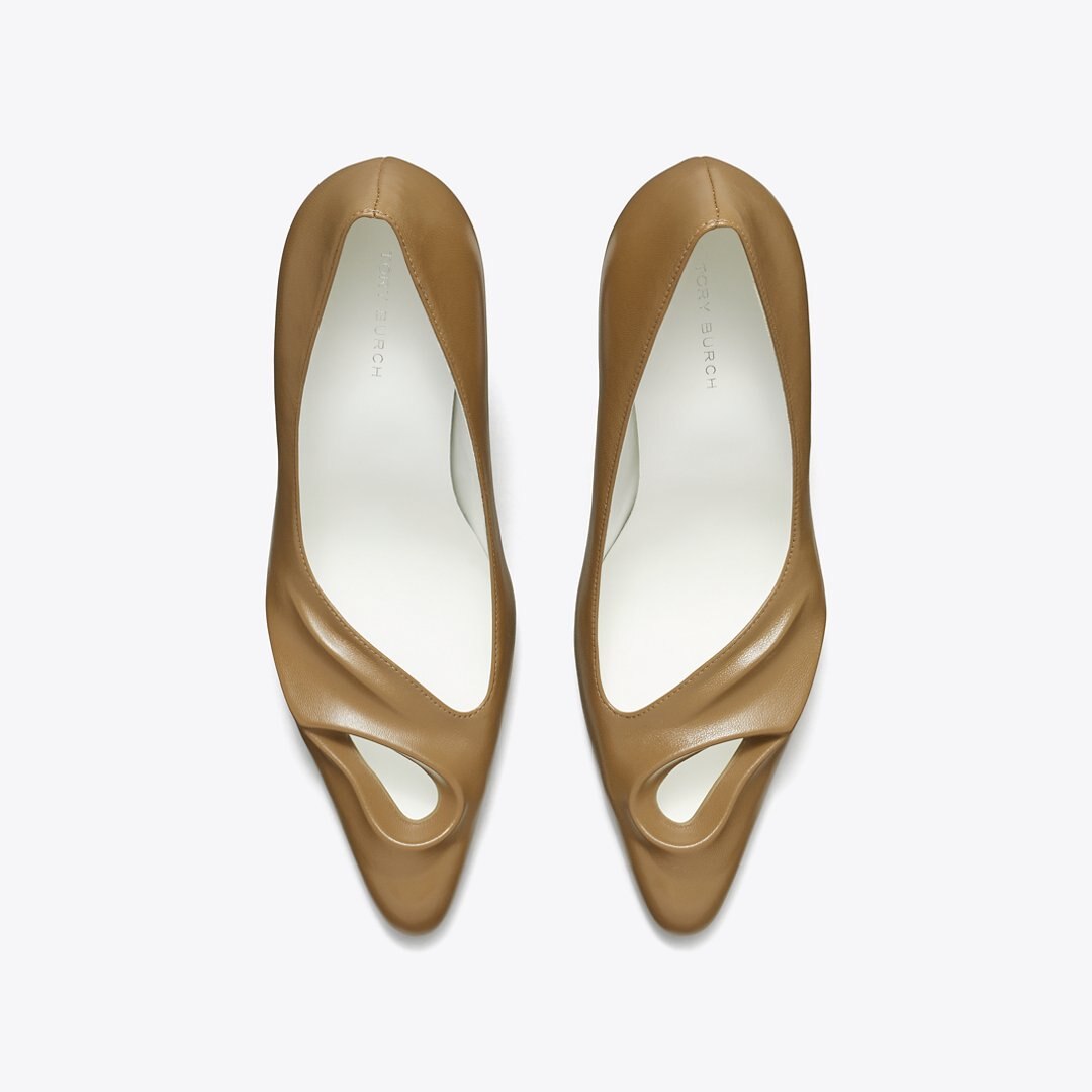 Tory Burch Sculpted Peep-Toe Pump SOFT ACORN