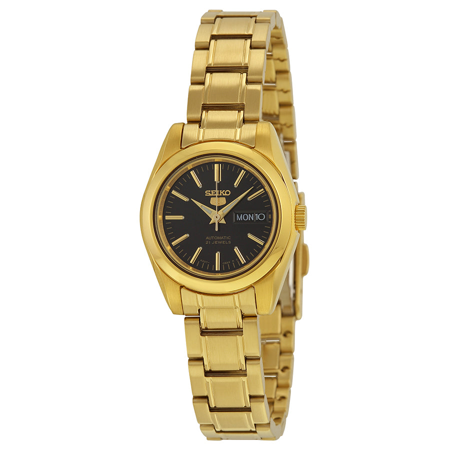 Seiko 5 Automatic Black Dial Gold-Tone Women's Watch