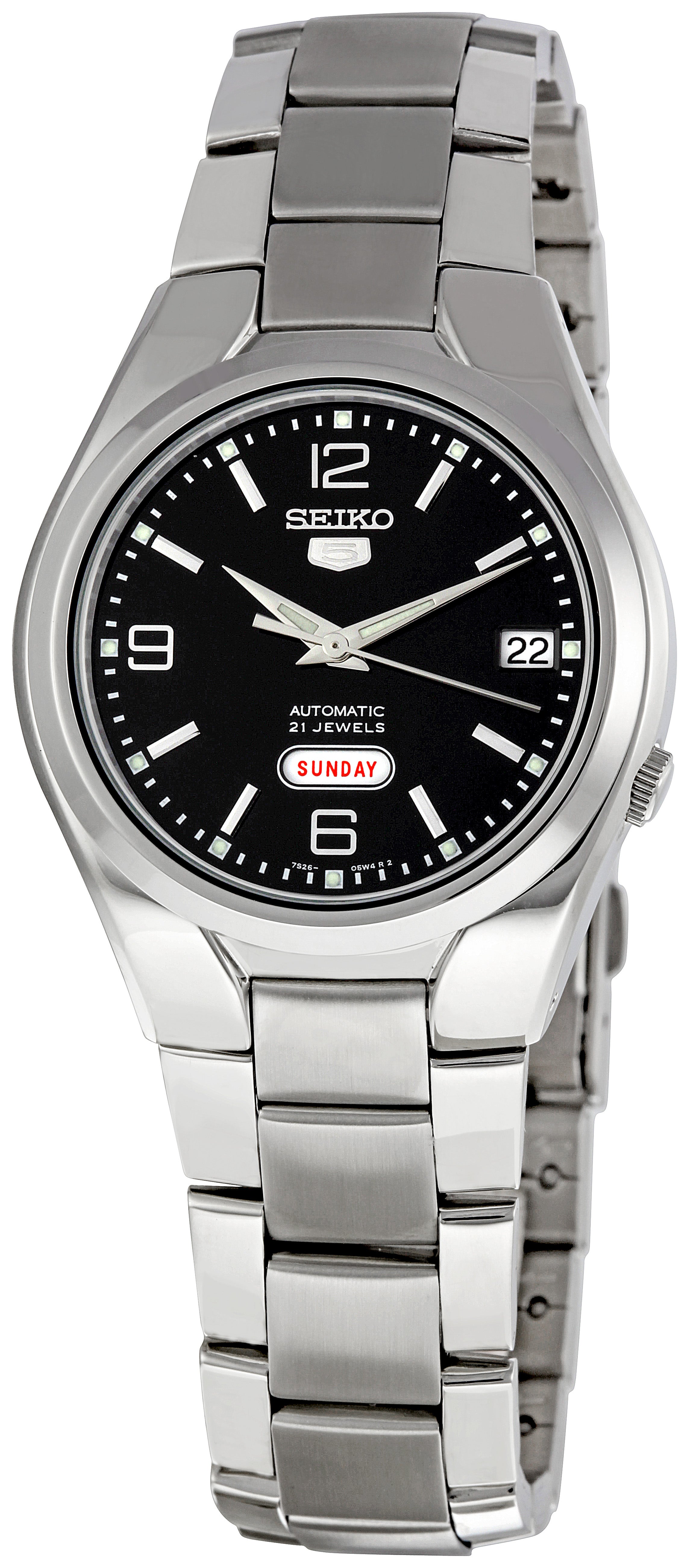 Seiko 5 Black Dial Stainless Steel Mens Watch