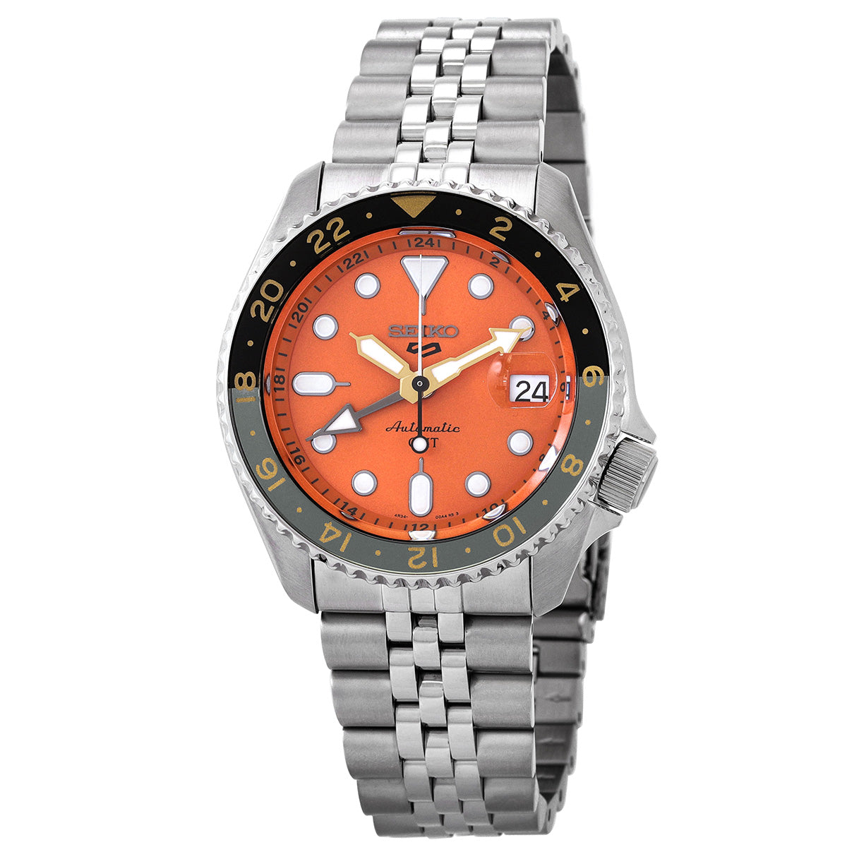 Seiko 5 Sports Gmt Automatic Orange Dial Mens Watch