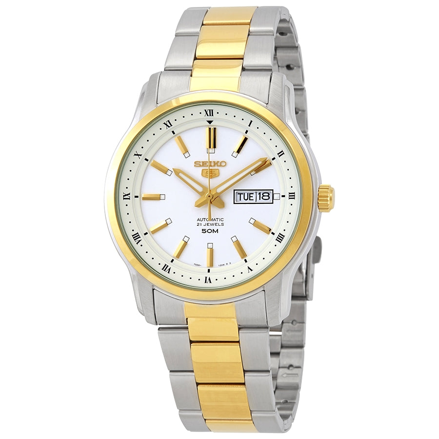 Seiko Series 5 Automatic White Dial Two-Tone Mens Watch