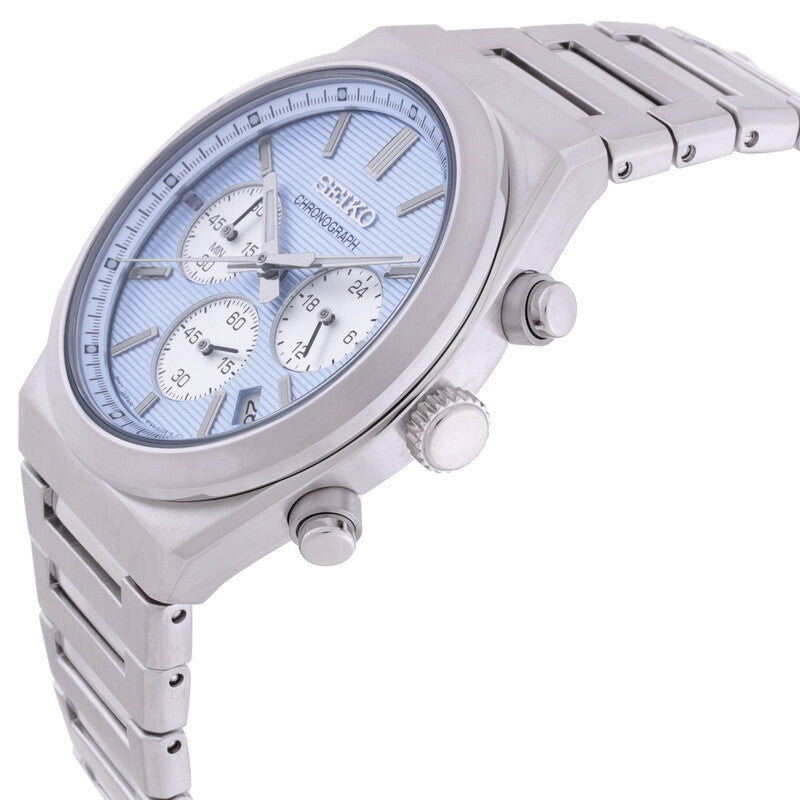 Seiko Sport Chronograph Quartz Light Blue Dial Mens Watch