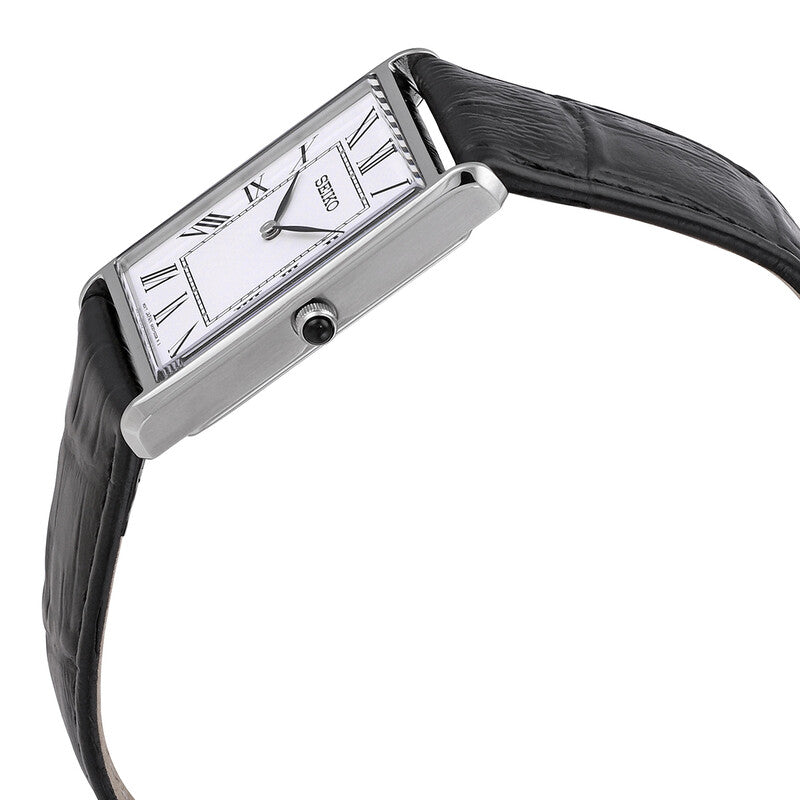 Seiko Essentials Quartz White Dial Black Leather Mens Watch