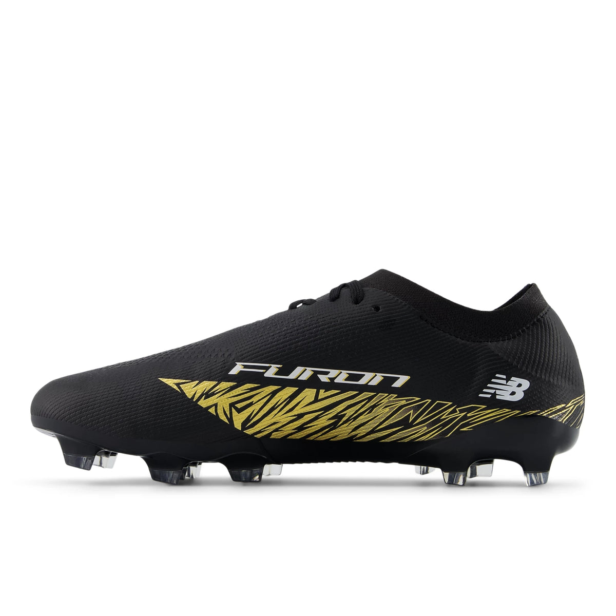 New Balance Furon Elite FG V8 Black with Metallic Gold and Metallic Silver