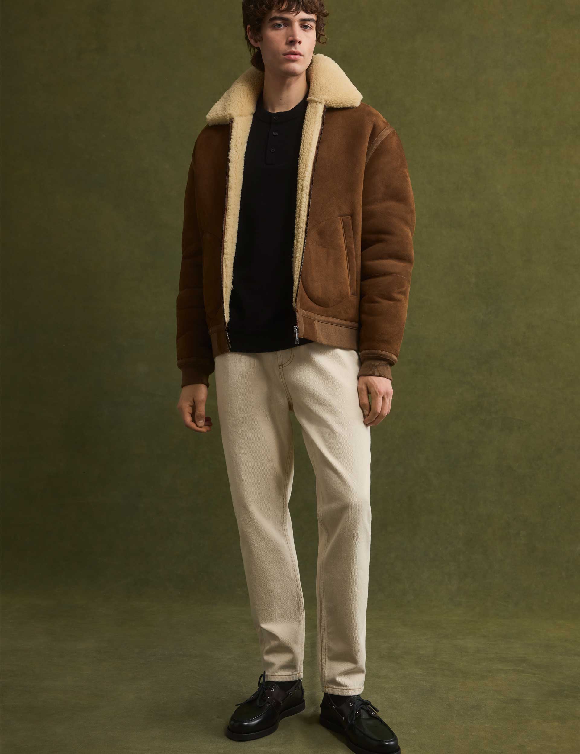 Ted Baker Wald Shearling Leather Aviator Jacket