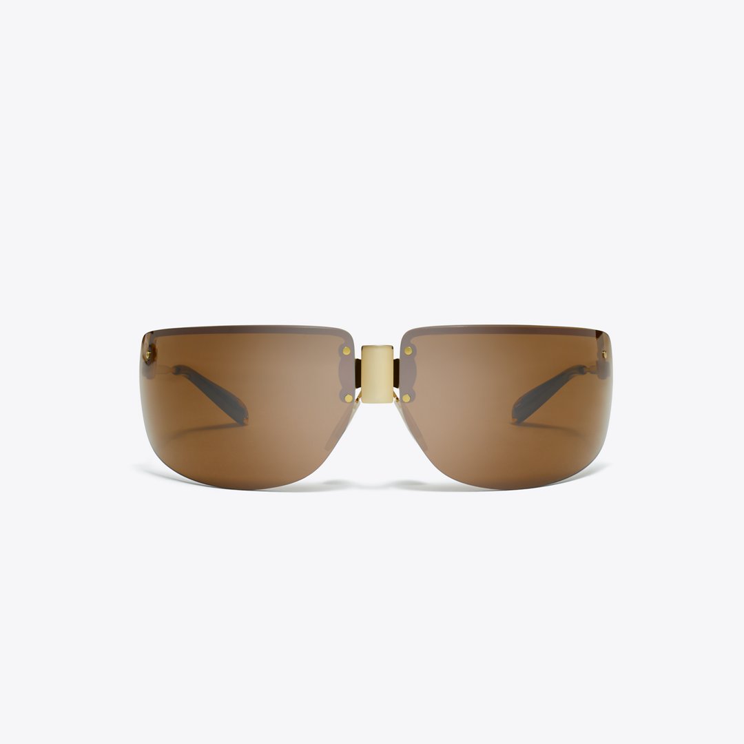 Tory Burch Shield Runway Sunglasses SHINY GOLD/BROWN